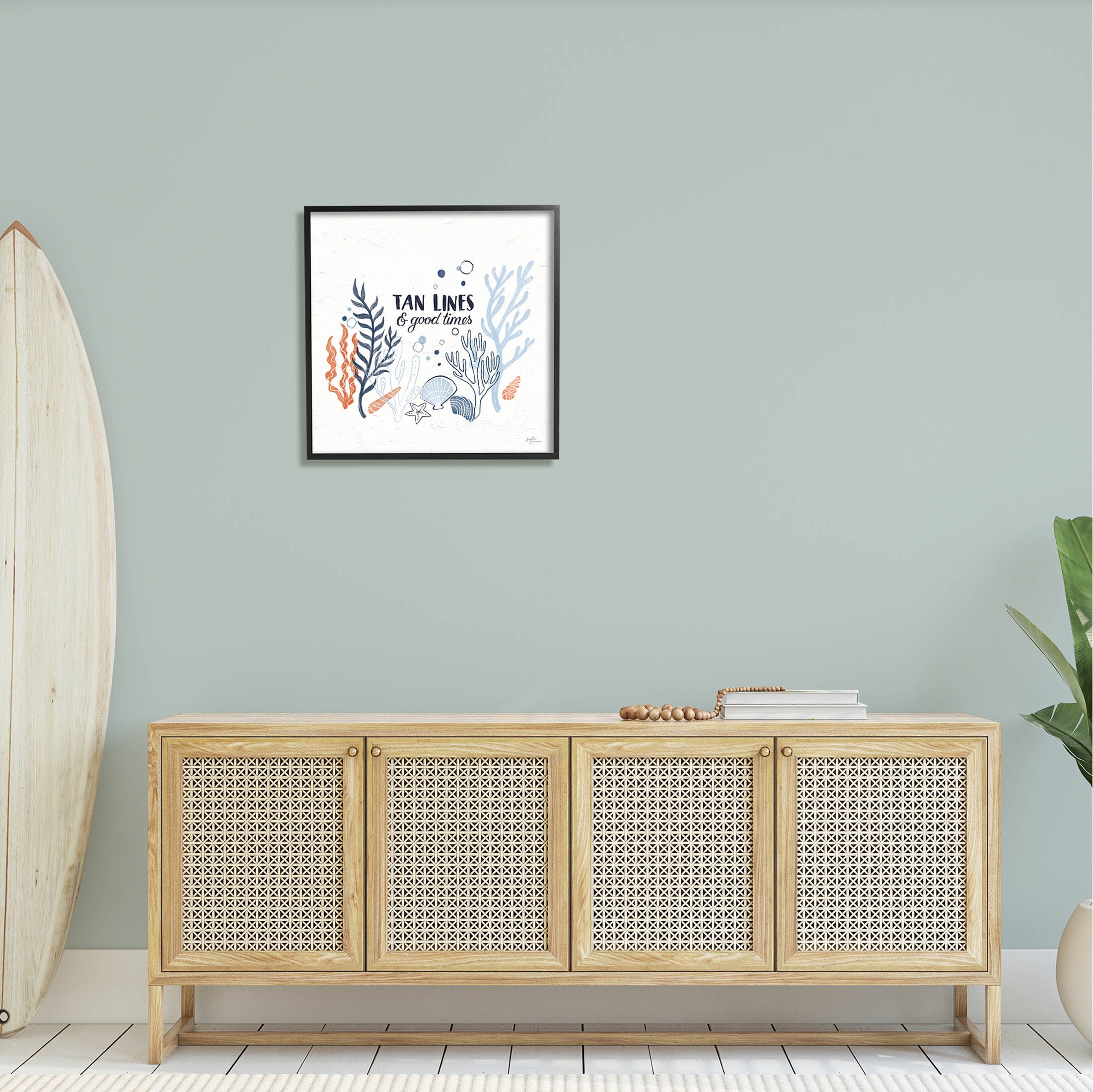 Stupell Industries Tan Lines & Good Times Beach Quote Graphic Art Black Framed Art Print Wall Art, Design by Janelle Penner