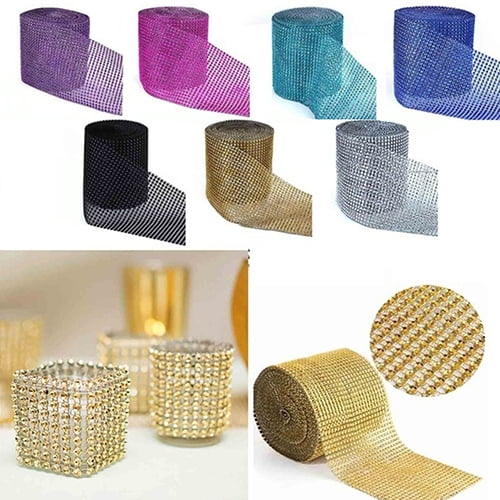 Joernso 1 Yard Sparkle Rhinestone Crystal Mesh Wrap Plastic Ribbon Wedding Decoration