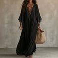 thumbnail image 6 of Women Boho Lace V Neck Flowy Maxi Dress, Bell Sleeve Loose Tiered Long Beach Cover Up Dress, Casual Summer Vacation Holiday Sundress for Travel,Black,2XL, 6 of 6