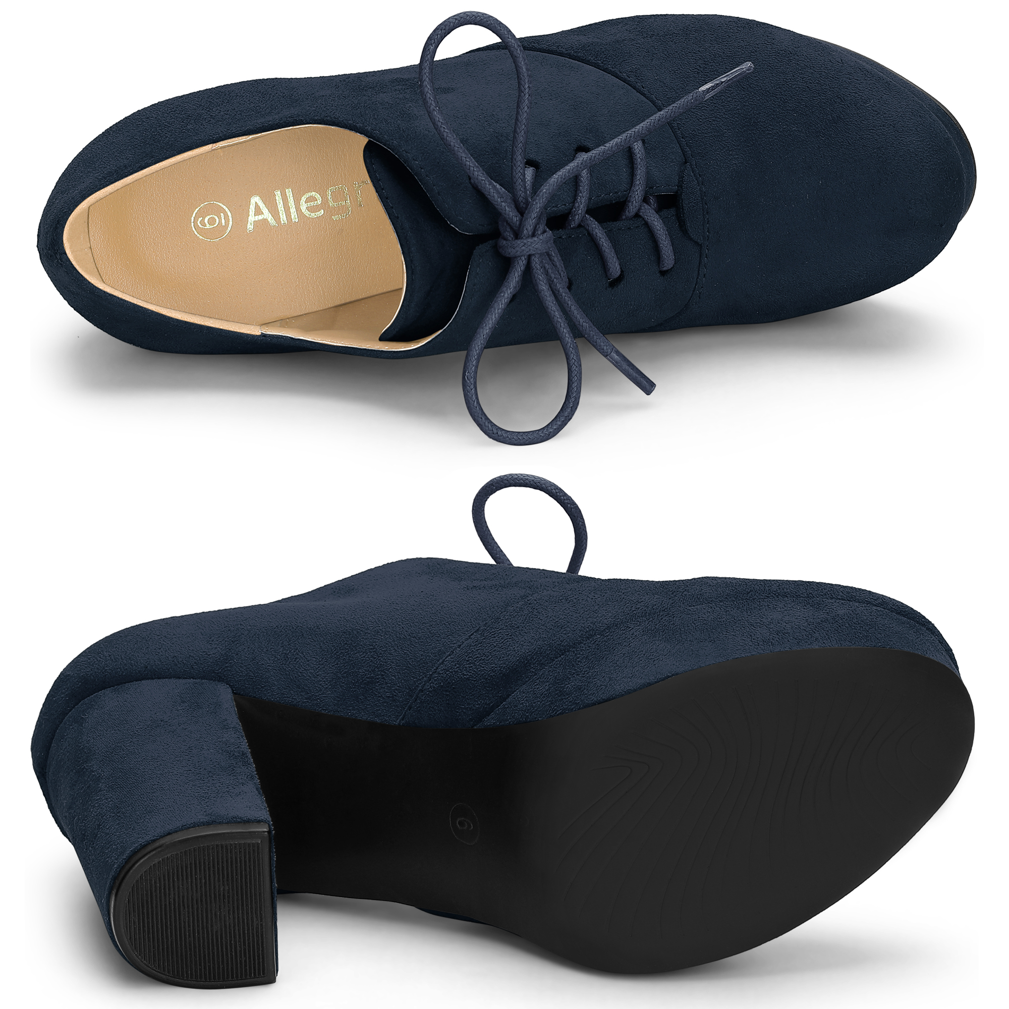 DARING DIVA Chunky Heels Round Toe Lace Up Ankle Booties Navy Blue 10
