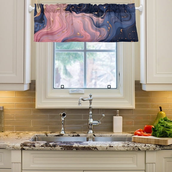 Waves Curves Pink Blue Curtain Valances Farmhouse Design Window Treatment Decor Blackout Rod Pocket for Windows Living Room Kitchen 54" x 18"