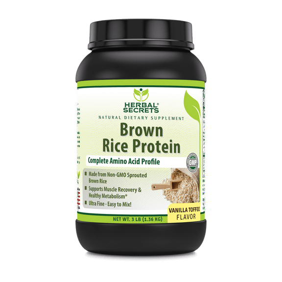 Herbal Secrets Organic Brown Rice Protein Powder - 3 lbs (Non-GMO) Vanilla Toffee- Supports Muscle Recovery, Promotes Healthy Weight Management*