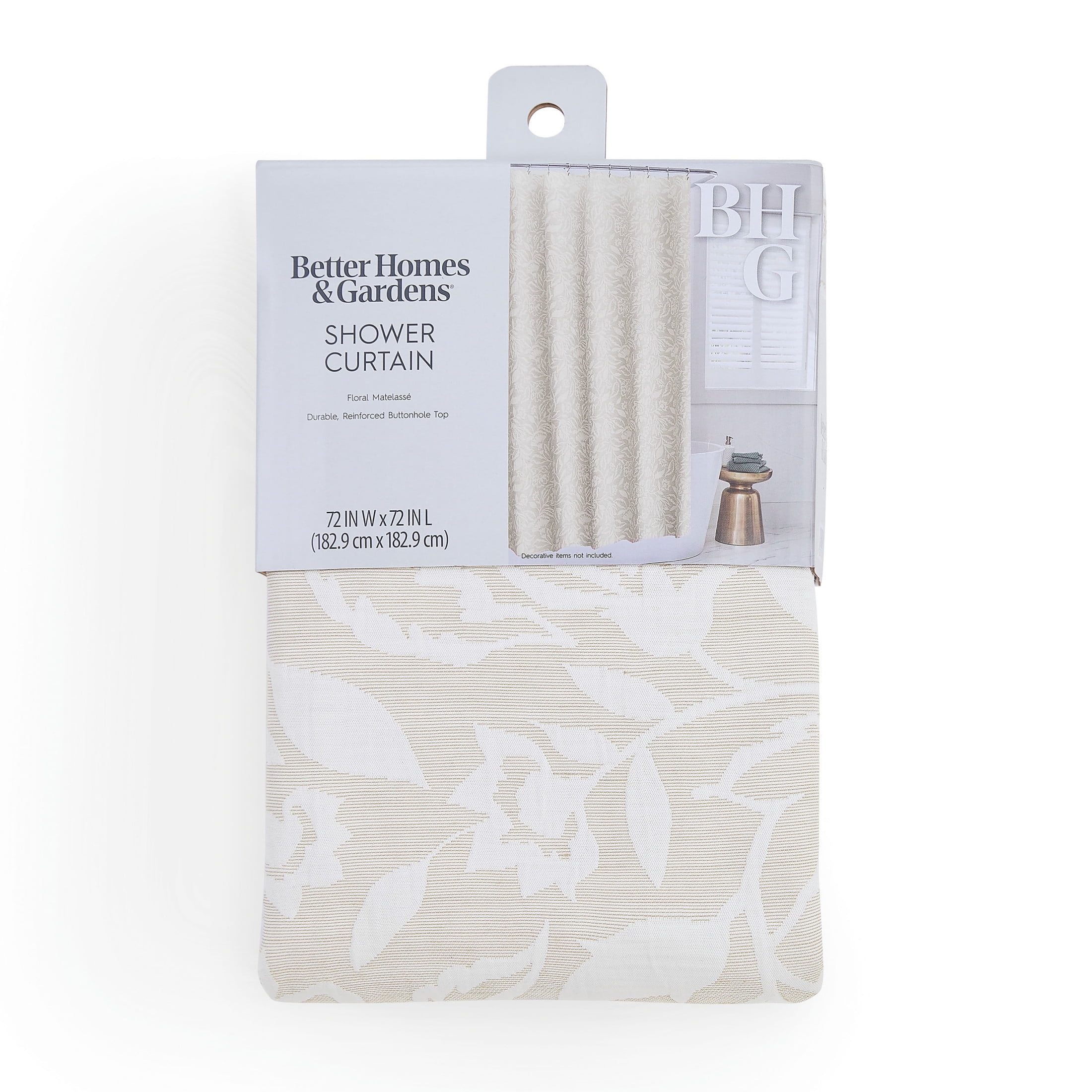 Better Homes & Gardens Floral Matelasse Shower Curtain, Beige Polyester, Recycled Poly, 72"x 72", 1pc