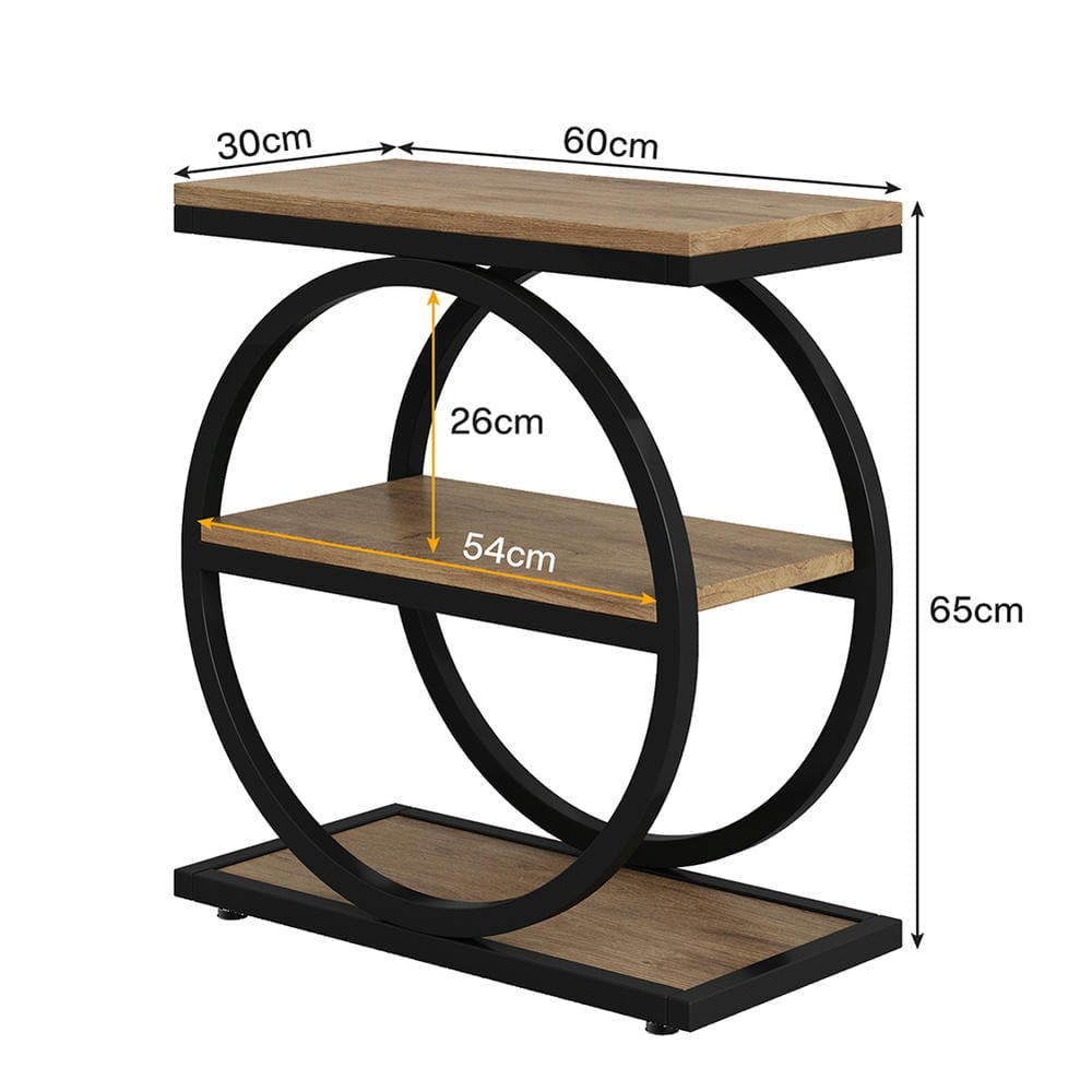 Barara King Console Table, Entryway Table, Console Sofa Table, Display Shelf,3-Tier End Table, Industrial Sofa Side Table with Round Metal Frame, Beige