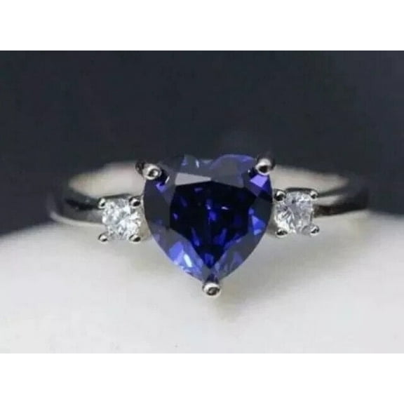 1.60Ct Heart Cut Lab-Created Blue Sapphire Women's Ring 14K White Gold Plated