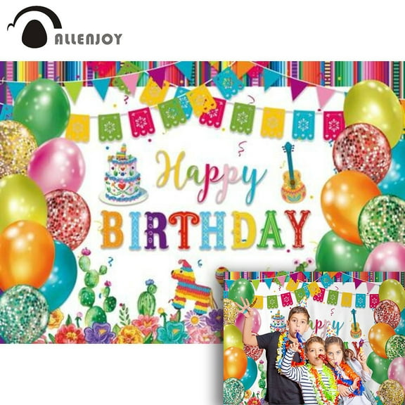 Allenjoy Mexico Festival Happy Birthday Party Background Colourful Baby Shower Taco Cactus Banner Glitter Music Photo Backdrop