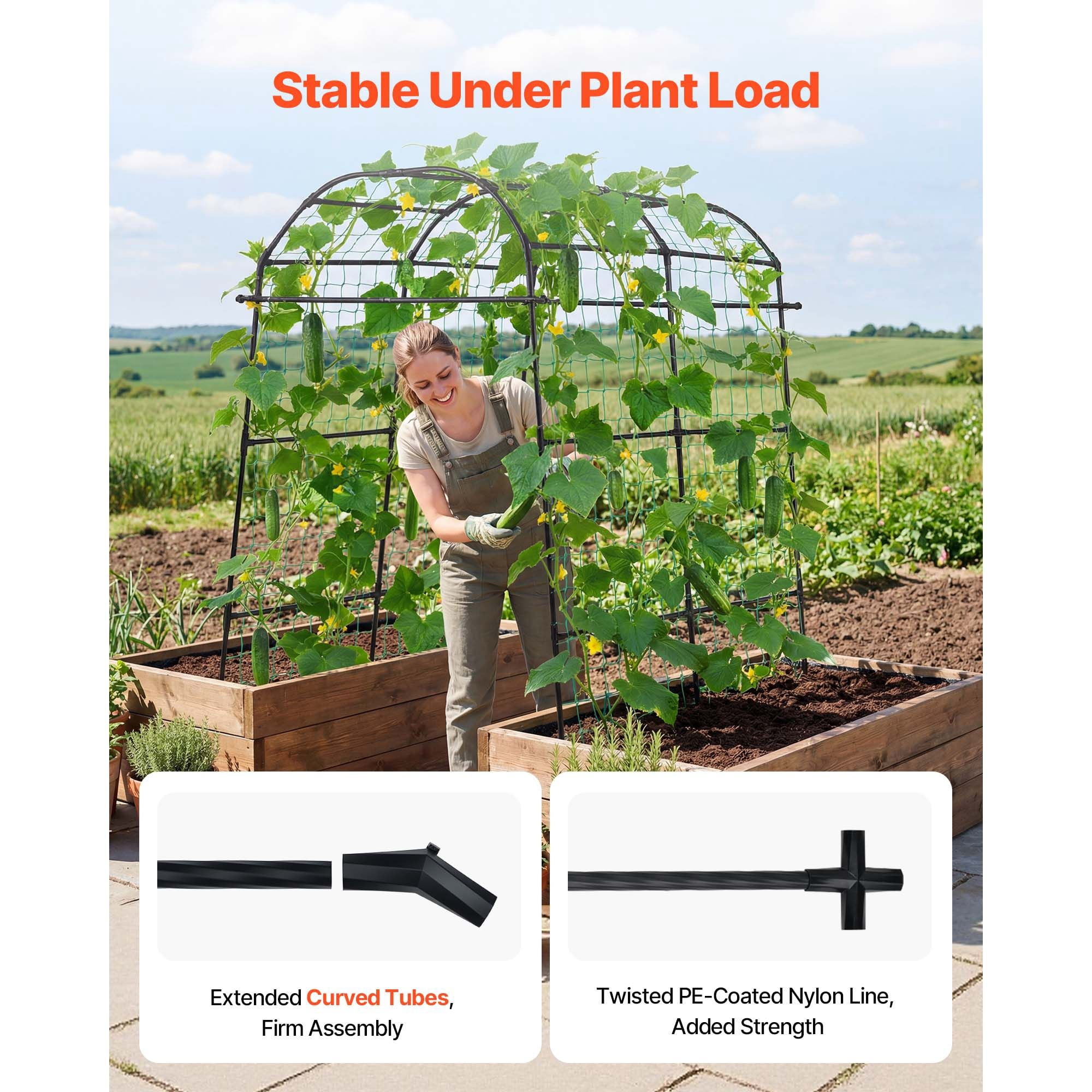 70.87X44.09x82.99 inch U-shaped metal climbing vine plant rack, cucumber, beans, tomato support arch, high bed garden