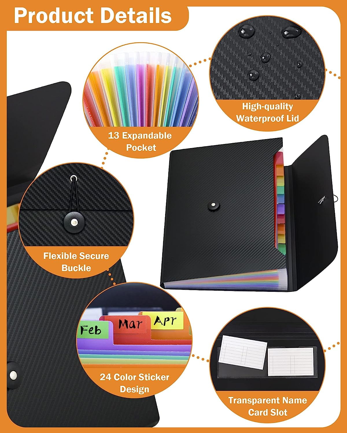 Accordian File Organizer Expanding File Folder, 13 Pockets, A4 Letter Size Paper Document Receipt Folder for Classroom, Home, Office and Travel
