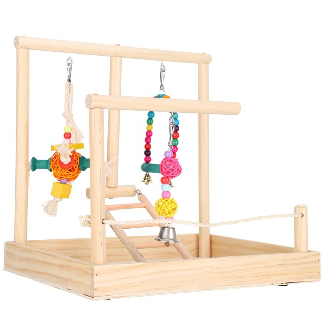 Soporte de Percha de la Jaula de Mascotas de Madera de Madera Sólida, Parque Infantil, Suministros de Abrenamiento Confiable de Caparazón de Madera, Soporte de Loros de Mascot