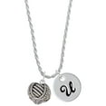 thumbnail image 1 of Delight Jewelry Silvertone Large Rope with Cross Spinner Silvertone Script Initial Disc - U - Charm Necklace, 20"+3", 1 of 4