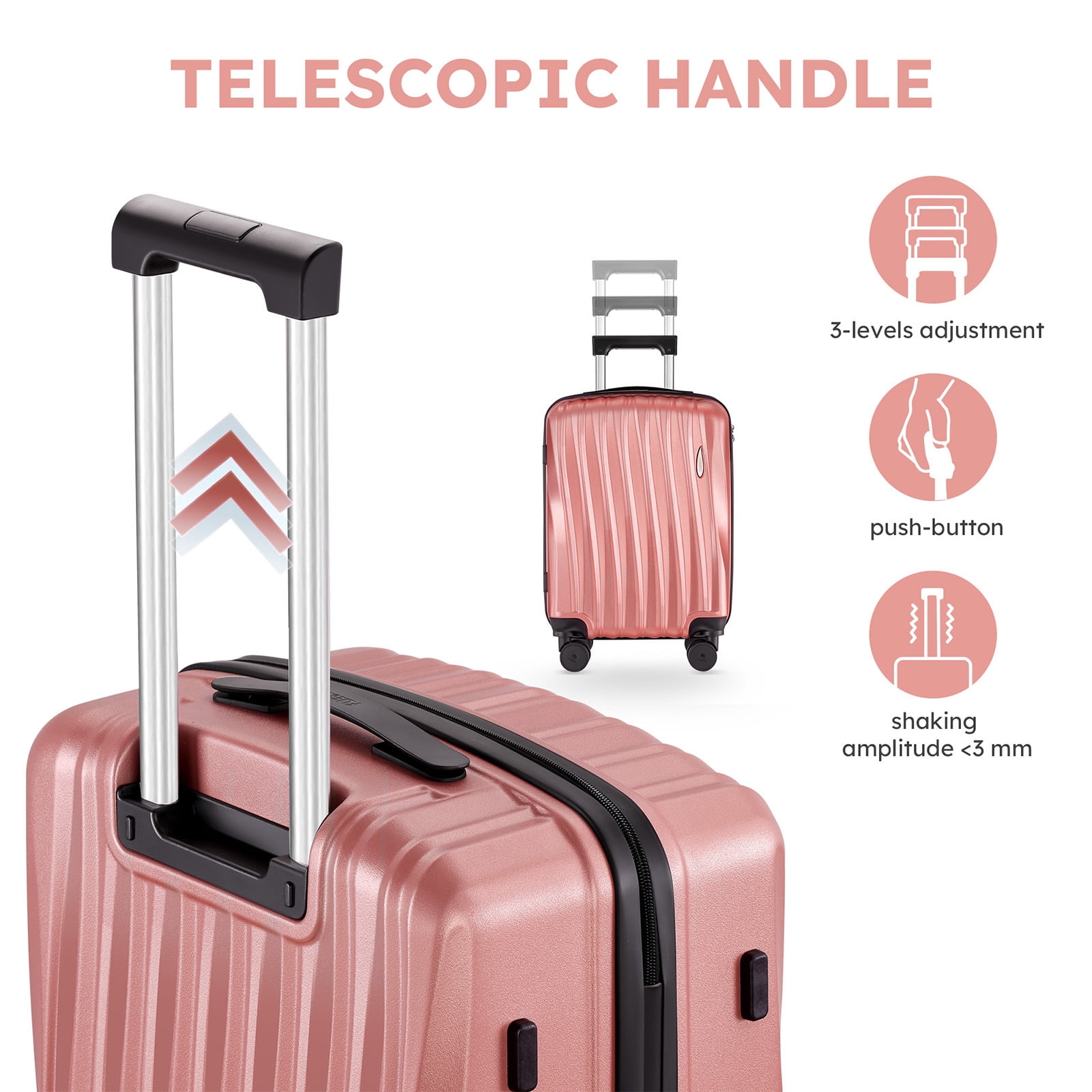 Gowill 4 Piece Hardside Luggage Set 27/23/19/12 inch Hardshell Lightweight Spinner Wheels Carry-on and Checked Suitcase.Rose Gold
