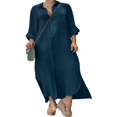 thumbnail image 3 of CHOK Robe Chemise Midi en Coton et Lin à Manches Longues pour Femmes, 3 of 4