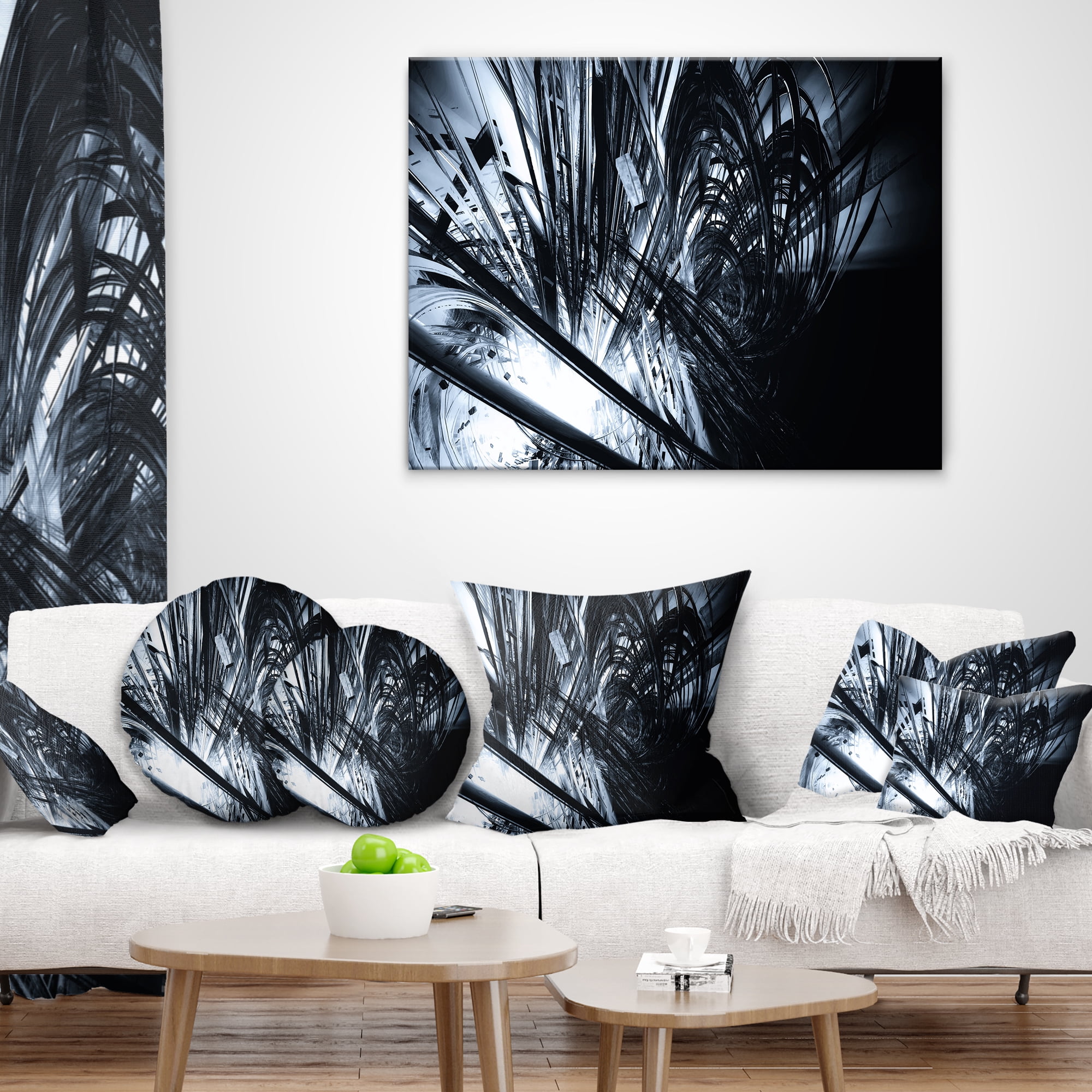 Designart 3D Abstract Art Black White - Abstract Throw Pillow - 16x16