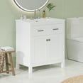 thumbnail image 6 of Yesurprise 30" Bathroom Cabinet with Ceramic Sink, Solid Wood Frame Bathroom Vanity with Flip-out Drawer, Modern Storage Cabinet with 2 Soft-Close Doors, Shelf, 6 of 8