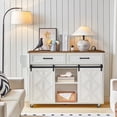thumbnail image 4 of HOOBRO Kitchen Island with Storage, Power Outlet, Rolling Kitchen Island Cart on Wheels, with 2 Drawers, Sliding Barn Doors and Lockable Wheels, Farmhouse, White and Walnut WH28UZD01, 4 of 13