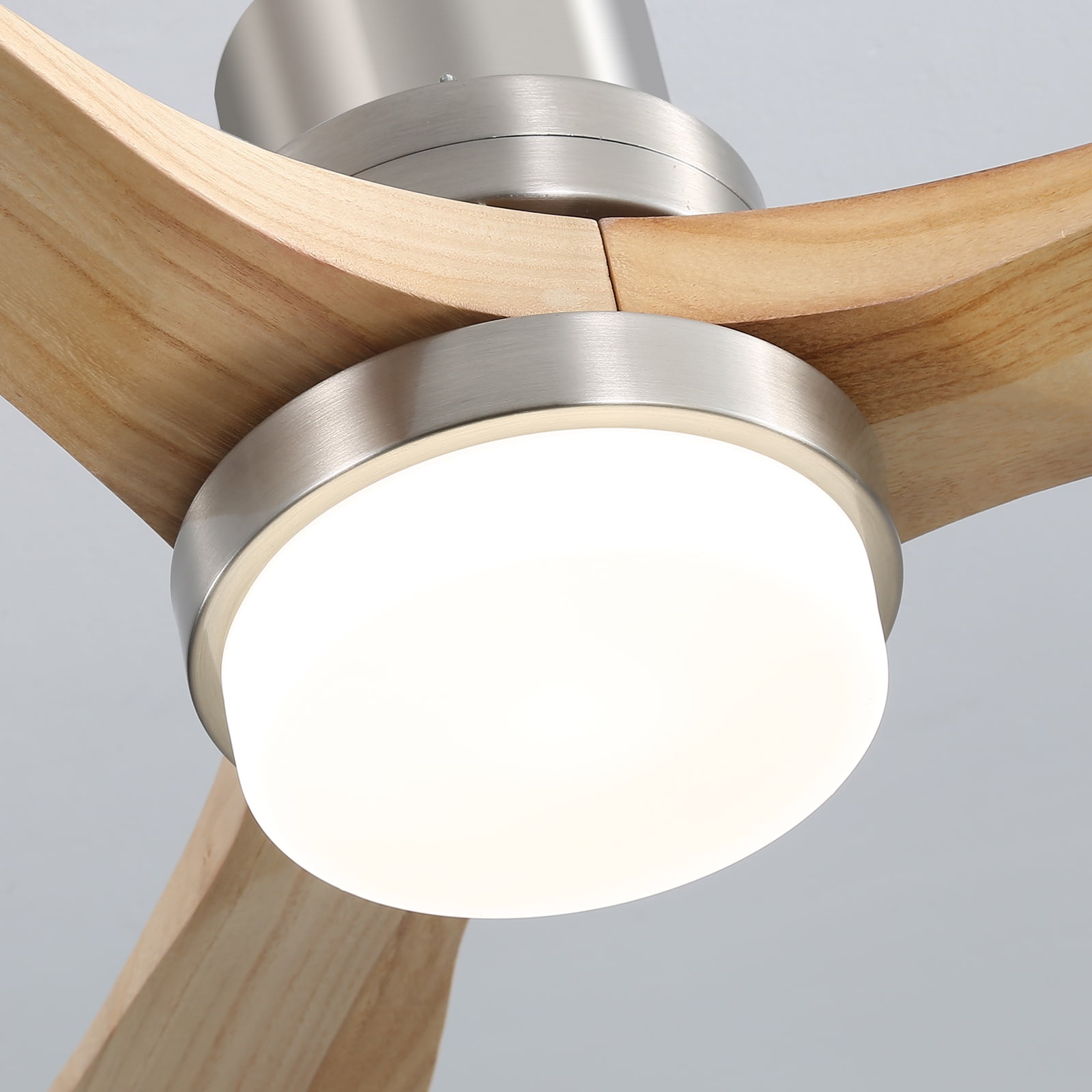 Sofucor 52" Ceiling Fan with Light and Remote, 3 Reversible Burlywood Blades, Nickel Finish"