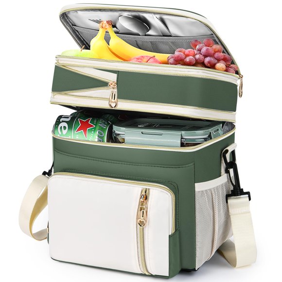 Fiambrera BAGNN, expandible, aislante, 16 L, verde militar y blanco