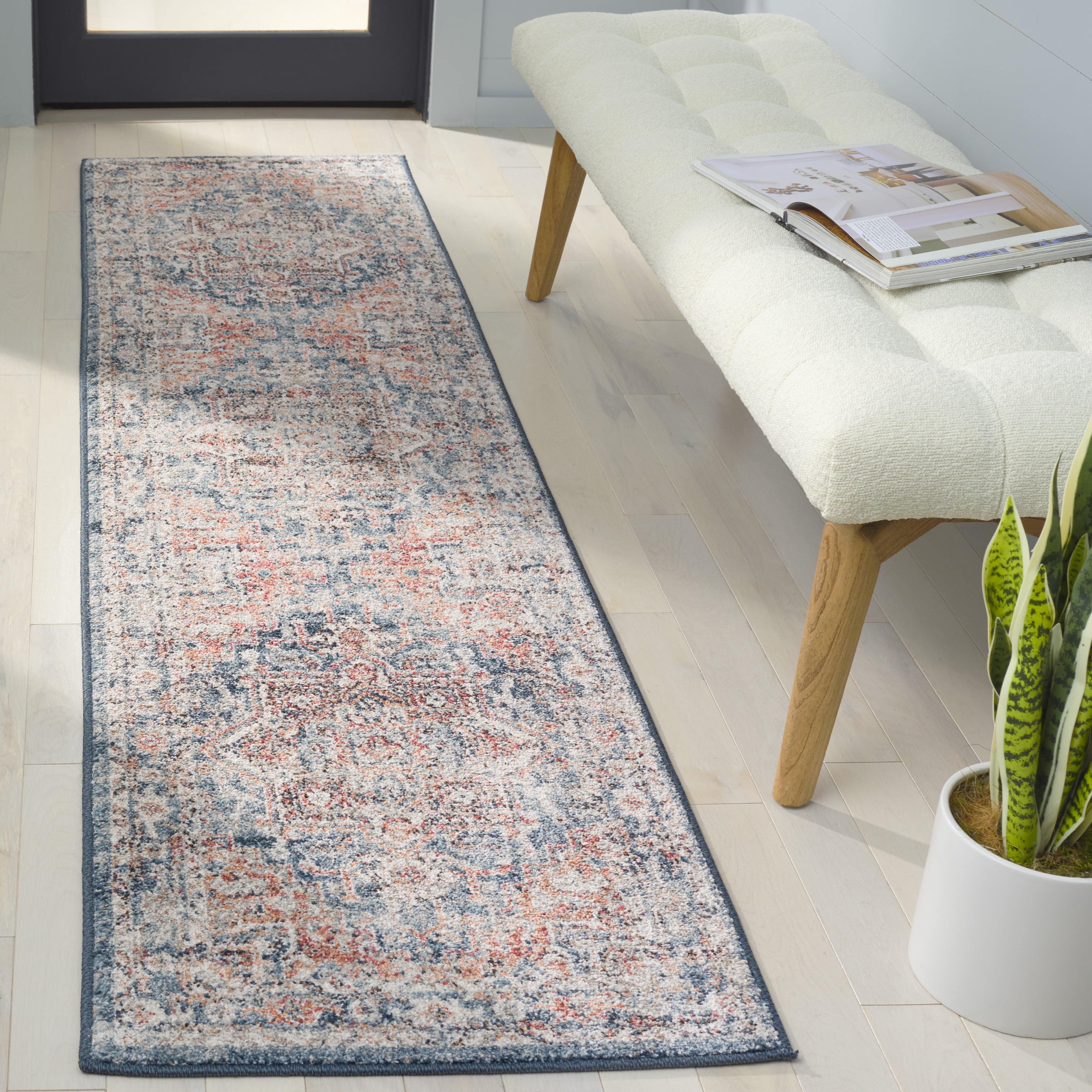 SAFAVIEH Vintage Tabriz Abagail Medallion Runner Rug, Blue/Rust, 2' x 8'