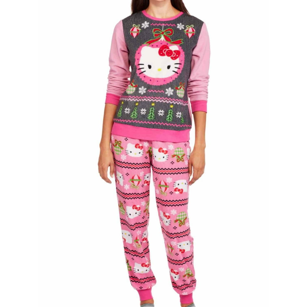 LICENSE - Hello Kitty Womens Fleece Ugly Sweater Pajamas Holiday Sleep ...