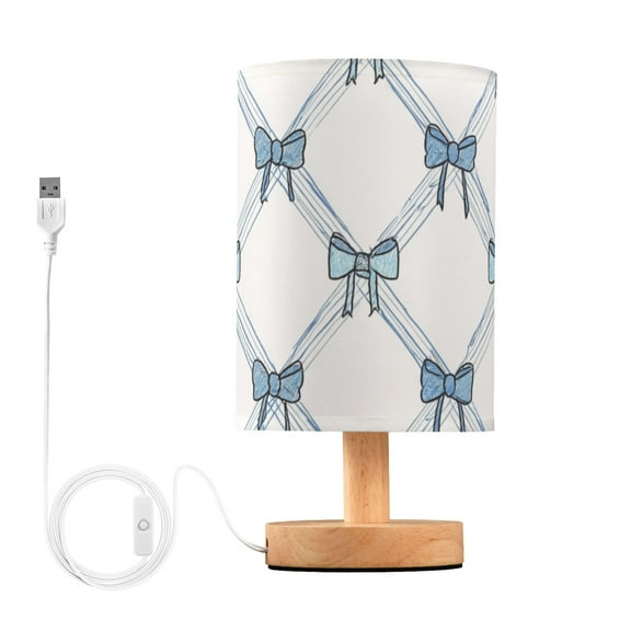 Diagonal Blue Stripes Bows Table Lamp with USB Port LED Warm Light Lamp Night Light Home Decor