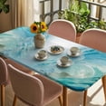 thumbnail image 3 of Teal Blue Coastal Wave Table Cloths for 5 Foot Rectangle Tables, Modern Summer Ocean Beach Sea Patio Waterproof Elastic Fitted Tablecloths, Washable Rectangular Table Cover for Camping, 3 of 8