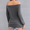thumbnail image 4 of Camisa holgada elástica de color puro para mujer para uso diario, fiesta y trabajo, color gris, manga larga, hombros descubiertos, 4 of 6