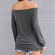 thumbnail image 4 of Top con hombros descubiertos para mujer, jersey de manga larga de Color puro, camisa holgada elástica para mujer, Top para fiesta diaria, trabajo, gris S, 4 of 6