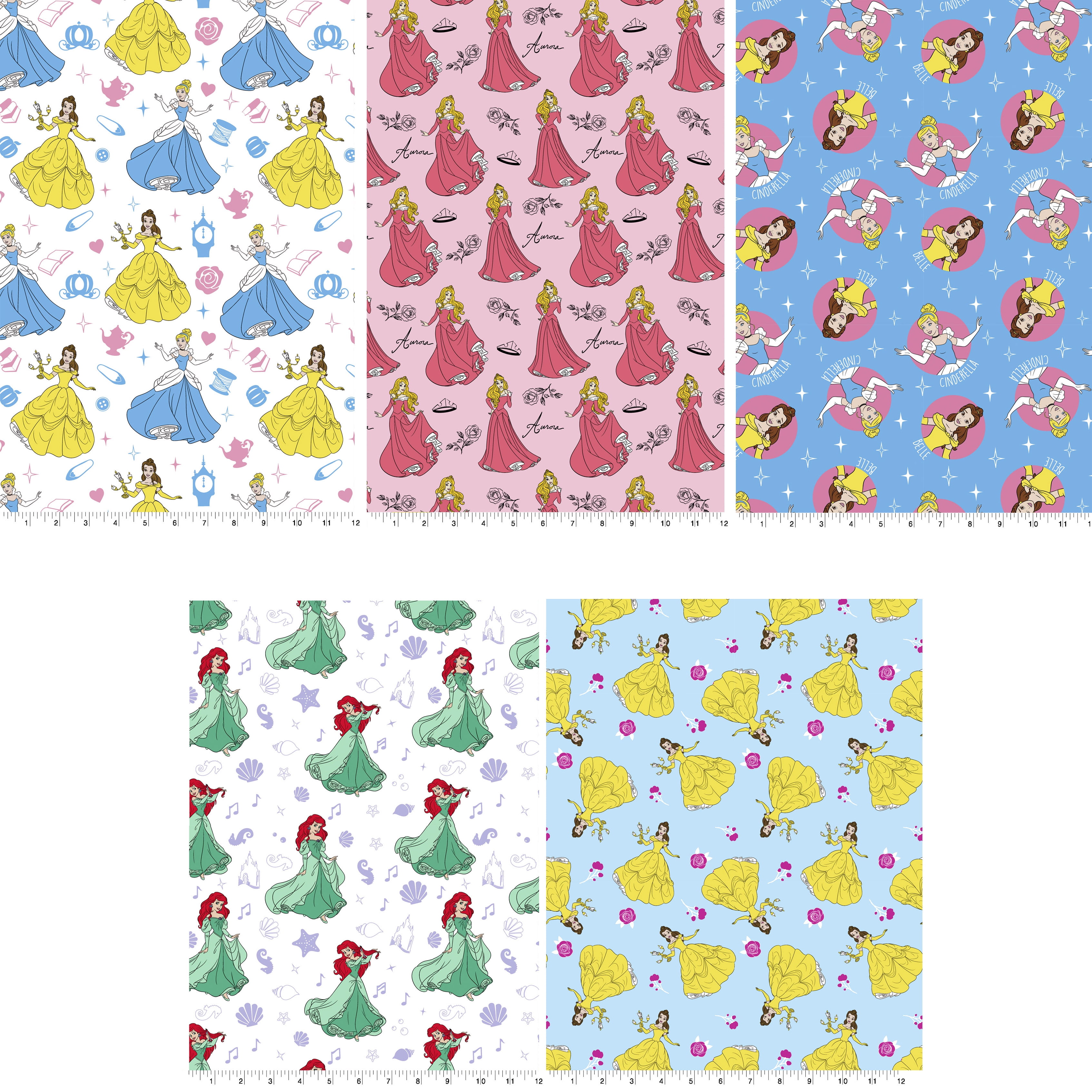 Springs Creative Cotton 21" Disney Princess Multi Explore Your World Assorted Fat Quarter Bundle, 5 Pieces