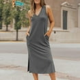 thumbnail image 3 of Nrmvnmi Summer Dresses for Women V Neck Shirt Dress Solid Color Sleeveless Beach Tshirt Sundress Casual Split Tank Dress Gray XLMothers Day Gifts, 3 of 7
