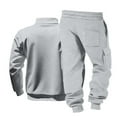 thumbnail image 7 of Mens Solid Basic 2 Piece Sets Fall Winter Outfits Quarter Zip Lapel Long Sleeve Pullover Sweater Blouses Ultra Soft Textured Sweatshirt Drawstring Elastic Waist Sweatpants Athletic Fit Two-Piece-Sets, 7 of 7