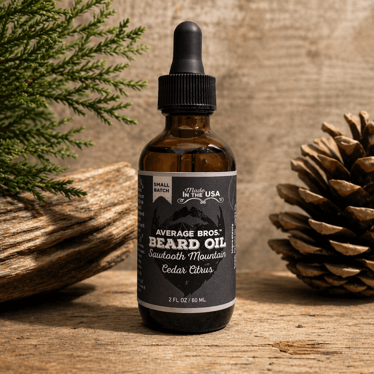 Average Bros Beard Oil, Sawtooth Mountain Cedar Citrus, Hydrating Formula, 2 fl oz.