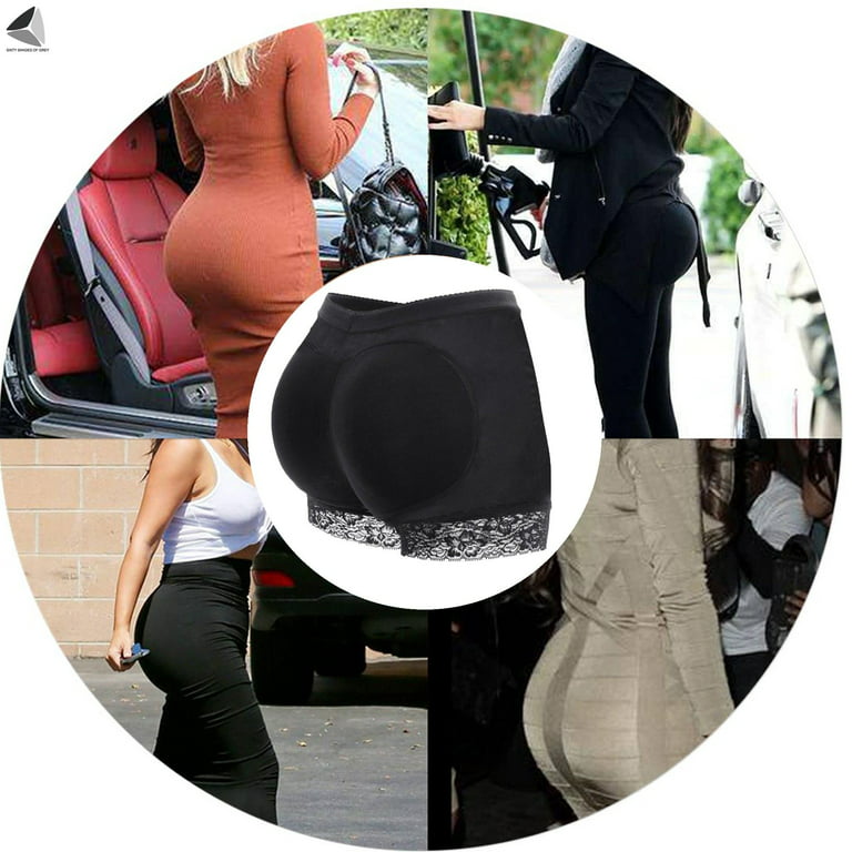 PULLIMORE 2 Pcs Womens Seamless Lace Butt Lifter Padded Panties Hip Enhancer  Shaper with Removable Pads Boyshorts Underwear (2XL, Black + White) 