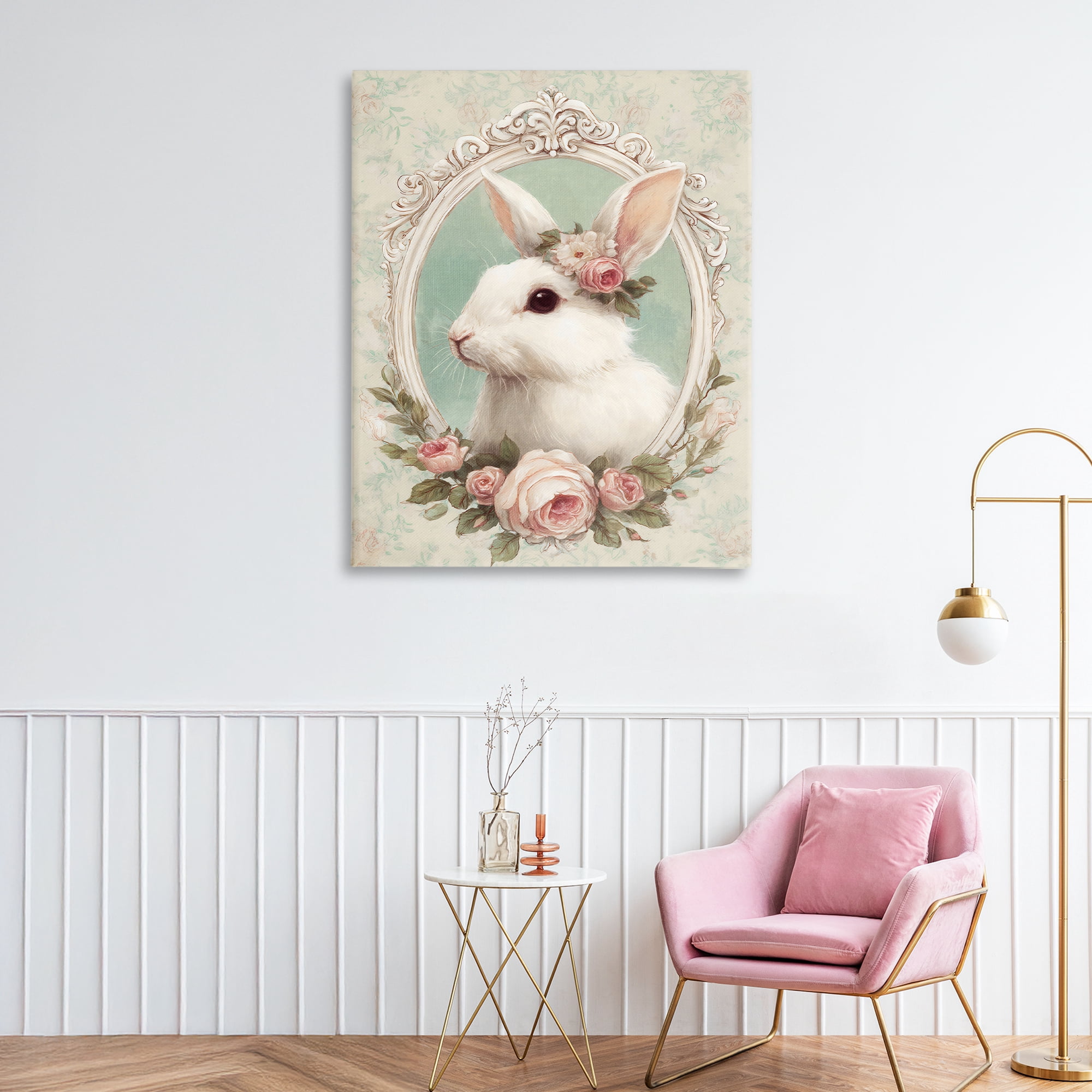 Stupell Industries Flower Fringed Bunny Portrait Canvas Wall Art, design by Ink Drop Loft