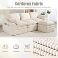 thumbnail image 4 of CARZZI 103" Cloud Modular Sectional Couches for Living Room, Modern L Shaped Boneless Sofa Couch with Ottoman & 2 Lumbar Pillows, Comfy Corduroy Deep Seat 3 Seater Sofa (Beige) | No Assembly Needed, 4 of 7