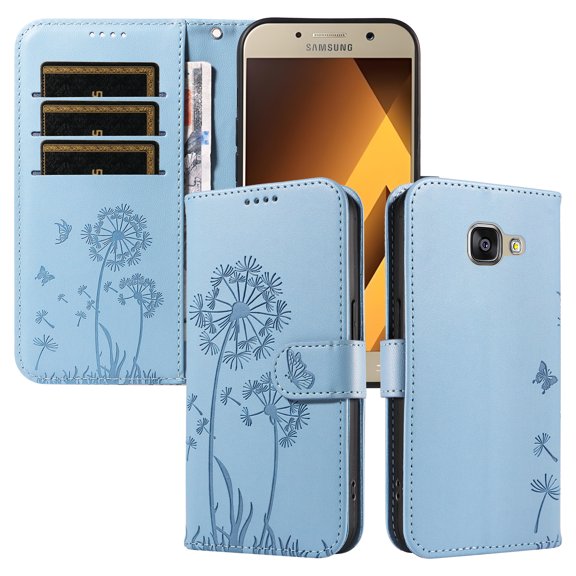 Wallet Case for Samsung Galaxy A5 2017, Card Holder and Kickstand, Shockproof and Scratch Resistant, Sky Blue