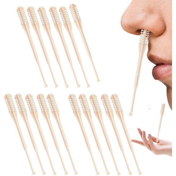 Nasal Hair Cutter, Manual 360° Rotating Nose Hair Trimmers, 2 in 1 Noses Hairs Knife with Earpick, Portable Double Sided Nostril Hairs Remover Tool for Men Women Travel Essentials (Beige, 15pcs)