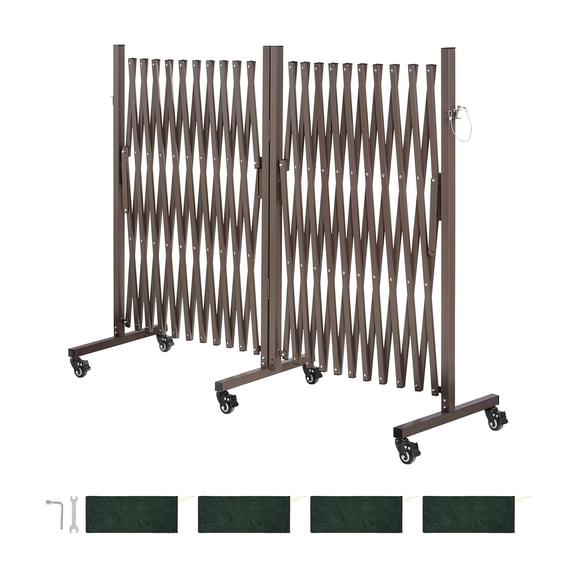 KFFKFF Double Expandable Barricades, 27FT Adjustable Safety Barrier, 0-180° Rotating Mobile Gate with Lockable Wheels, Portable Folding Fence for Outdoor, Garden, and Stairway Use