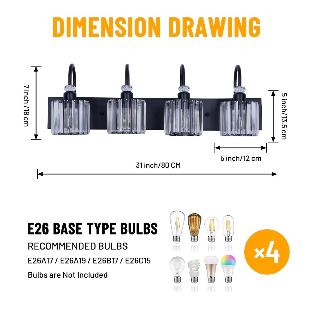 FINE MAKER 4 light modern bathroom vanity fixture, above mirror LED lighting fixture