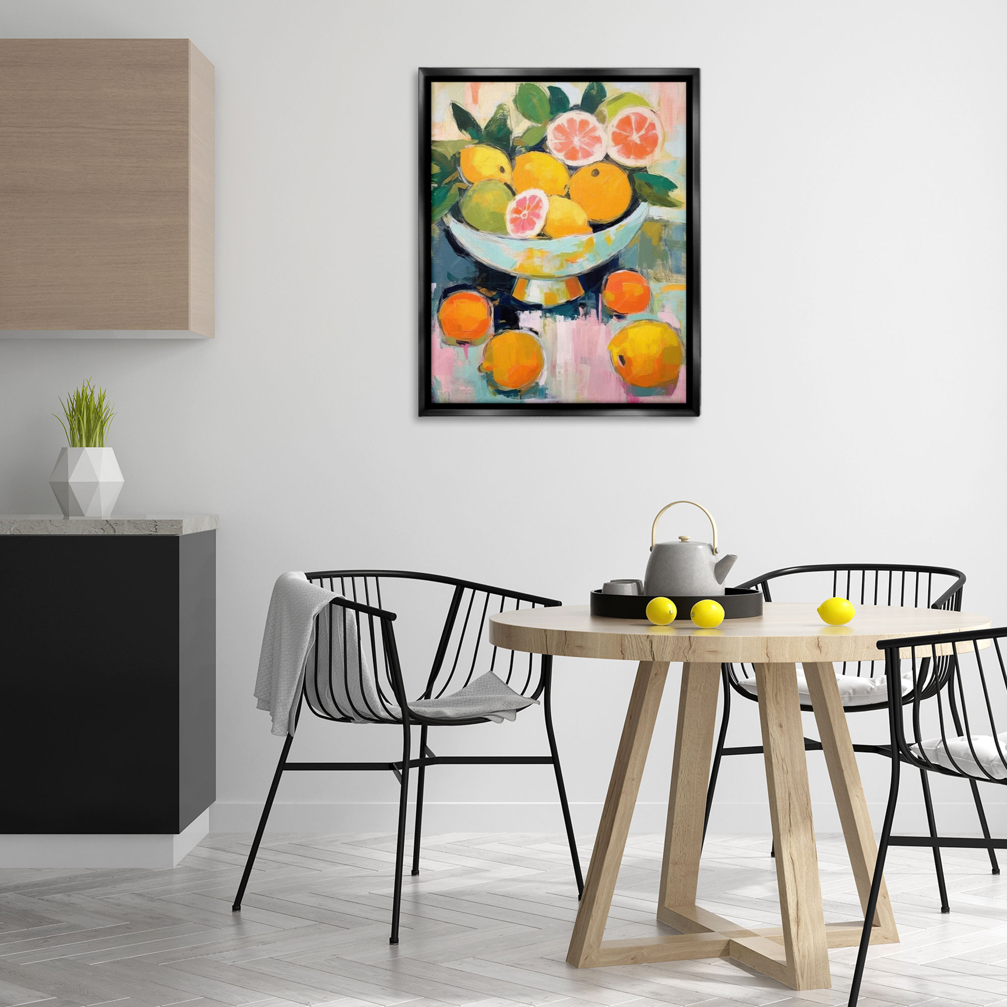 Stupell Industries Abstract Citrus Still Life Food & Beverage Painting Black Floater Framed Canvas Art Print Wall Art, 25 x 31