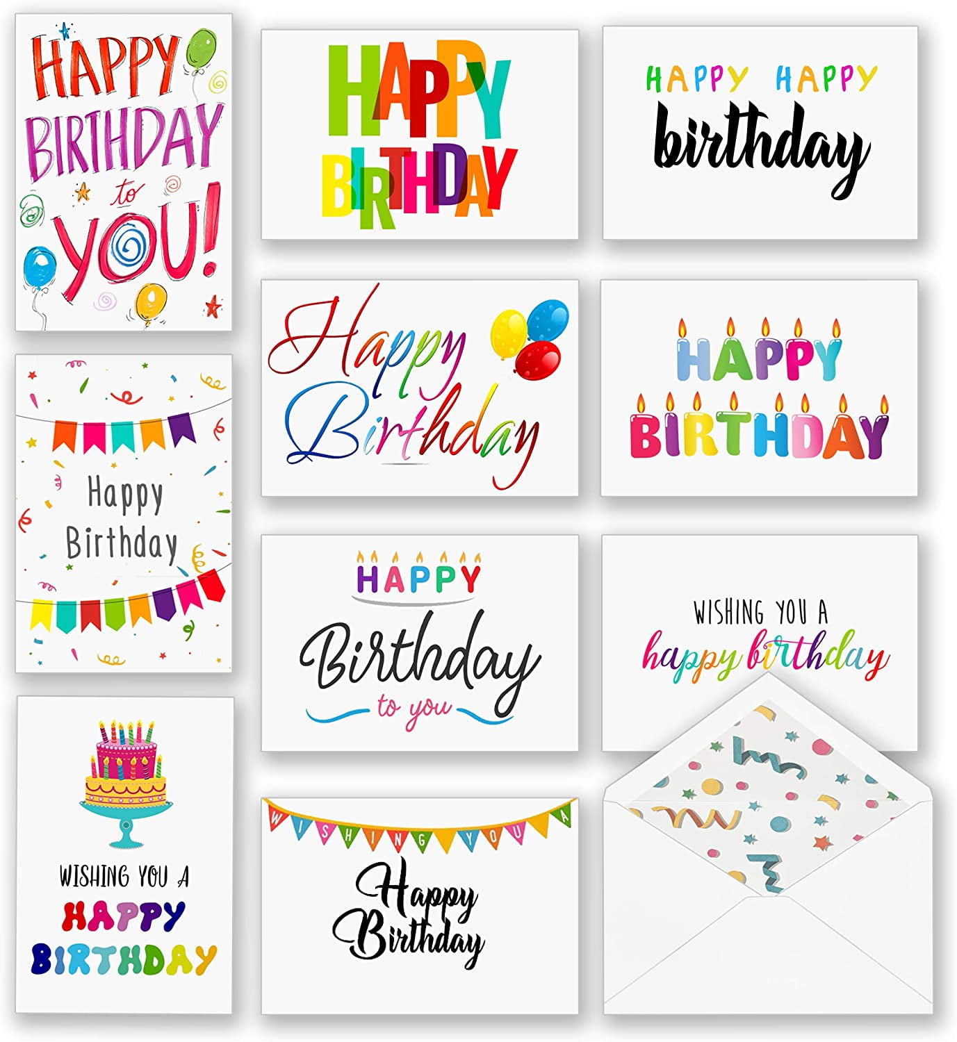 100 Happy Birthday Cards, Large Assorted Greeting Notes with Envelopes