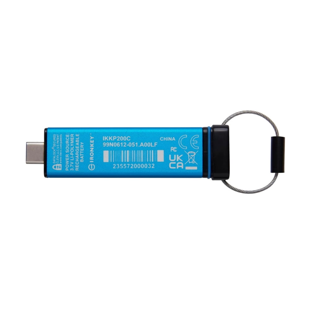 Kingston Ironkey Keypad 200 USB-C 32GB Encrypted Flash Drive with FIPS 140-3 Level 3 and BadUSB and Brute Force Protection (Blue)