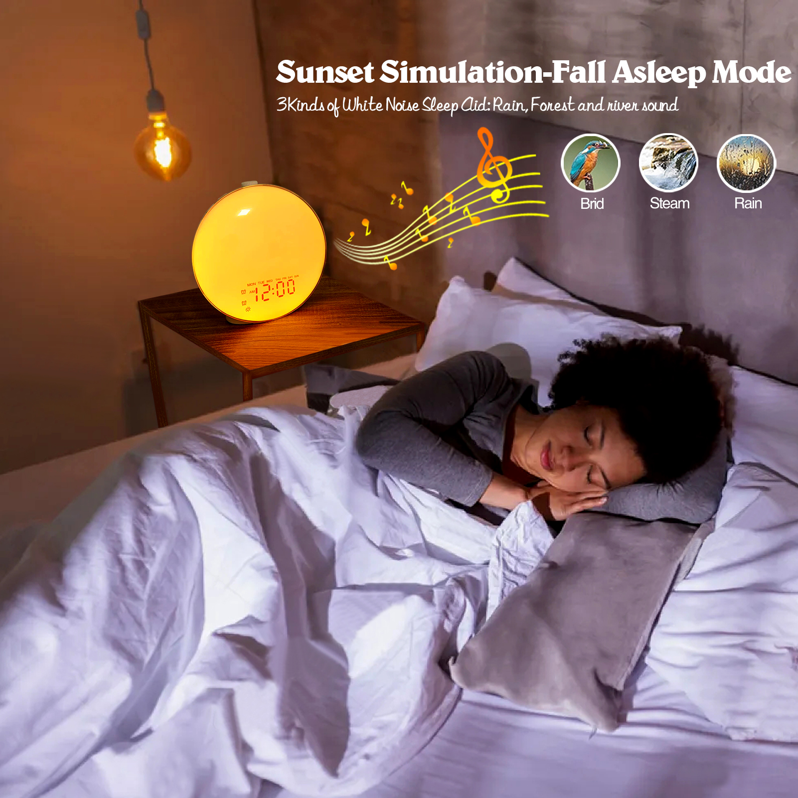Réveil Simulateur D'aube Et Machine à Bruits Blancs - 20 Sons, 12 Lumières, Minuterie, Sans écran, Pour Mieux Dormir
