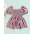 thumbnail image 4 of Douhoow 1-6Y Kids Girls Dress Summer Puff Sleeve Square Collar Solid Button A-Line Dresses, 4 of 9