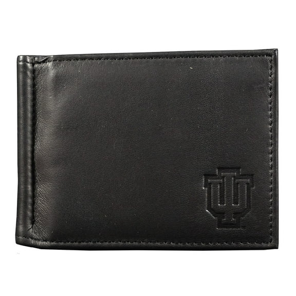 Indiana NCAA Hoosiers Genuine Black Leather Money Clip Wallet RFID Blocking