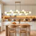 thumbnail image 6 of Mid Century Modern Linear Chandelier, 16-Light Brass Sputnik Chandelier with Milky White Glass Shades, Adjustable Height Pendant Light for Dining Room, Kitchen Island, 6 of 11