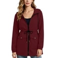 thumbnail image 4 of Feancey Hooded Rain Jackets for Women Drawstring Waist Waterproof Windbreaker Jacket Outdoor Lightweight Full Zip Raincoats Hiking Travel Jackets with Pockets Wine S, 4 of 8