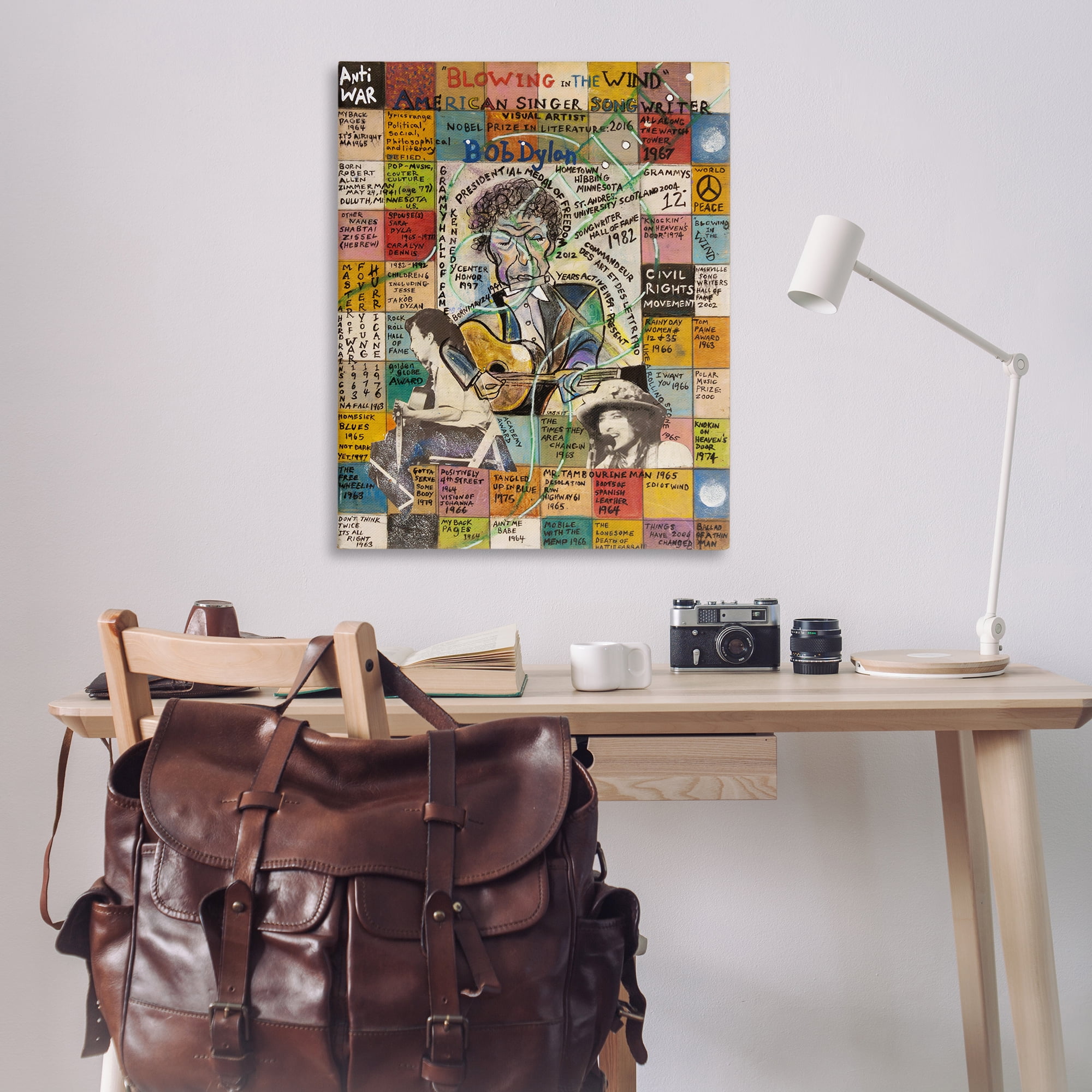 Stupell Industries Bob Dylan Collage People Drawing Wrapped Canvas Art Print Wall Art, 36 x 48