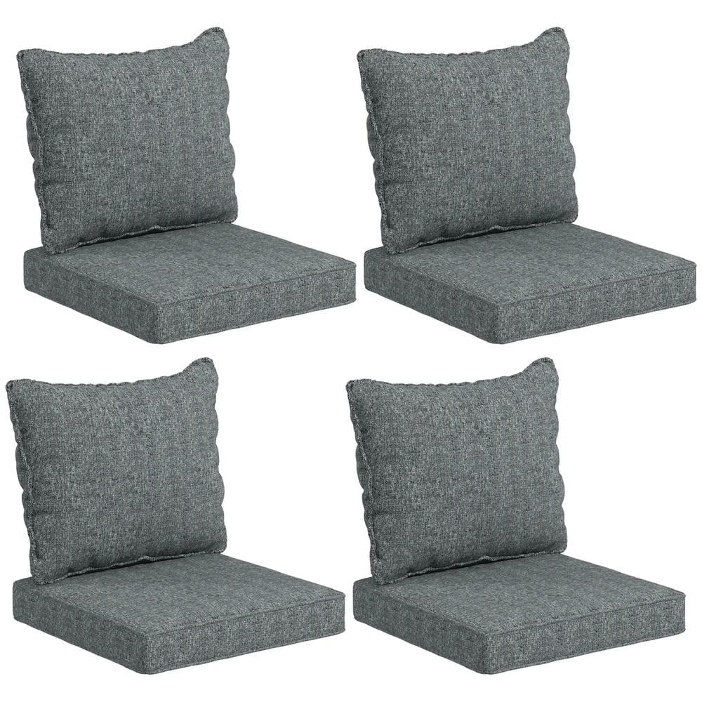 GVN Outdoor/Indoor Chair Pads, Seat Cushions,8 Patio Chair Cushions with Seat & Backrest, Fade Resistant Seat Replacement Cushion Set, Gray