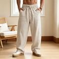 thumbnail image 2 of GEWSEY Men's Casual Linen Pants Loose Fit Drawstring Waist Lightweight Linen Trousers Summer Yoga Beach Long Pants (Beige, XL), 2 of 5