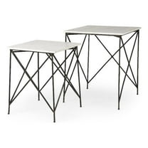 Lorlei White Marble Top Gray Iron Legs End Table Side Table